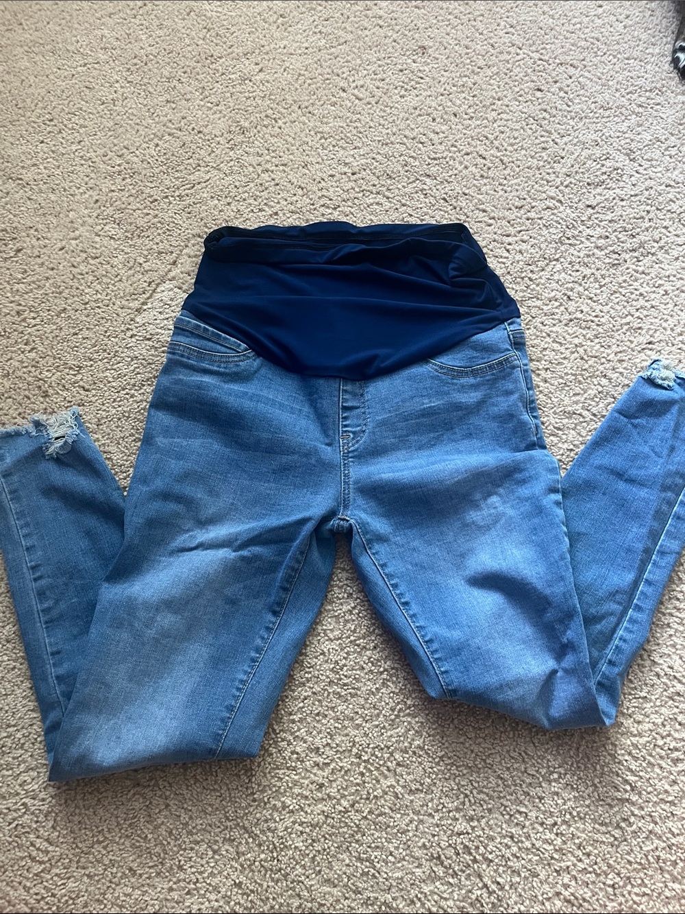 SHEIN Blue Denim Maternity Jeggings with Navy Stretch Waistband